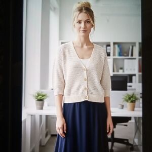 Evereve Cade Puff Sleeve Cardigan Sweater Light Pink Preppy Coastal Size Small